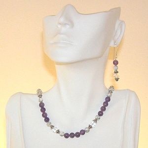 Amethyst, Howlite & Crystal Sterling Necklace Set